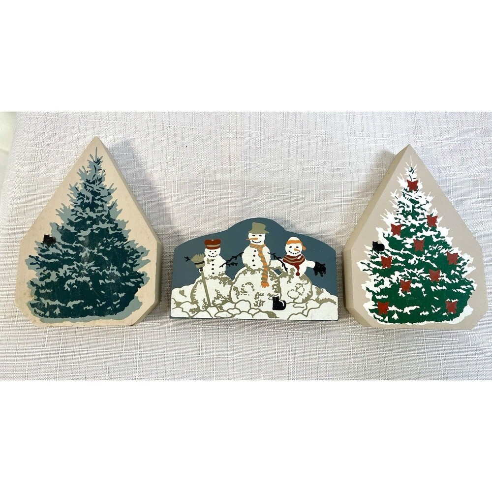 Cats Meow 90s Collectibles 3 Pcs Winter Christmas Trees Snowmen Trio Accessories